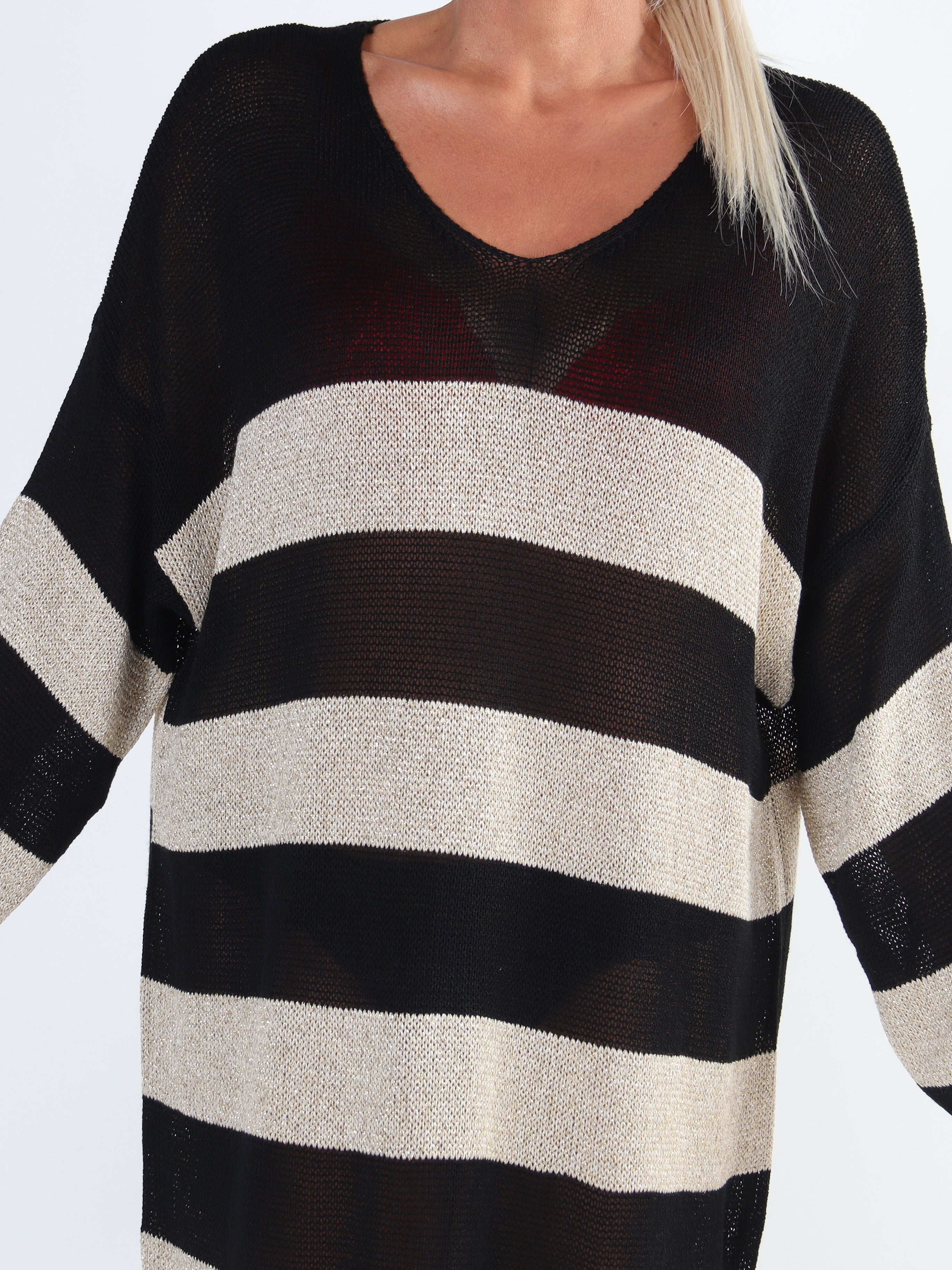 Dima Dress - Plus size stickad klänning i viskos med guld ränder